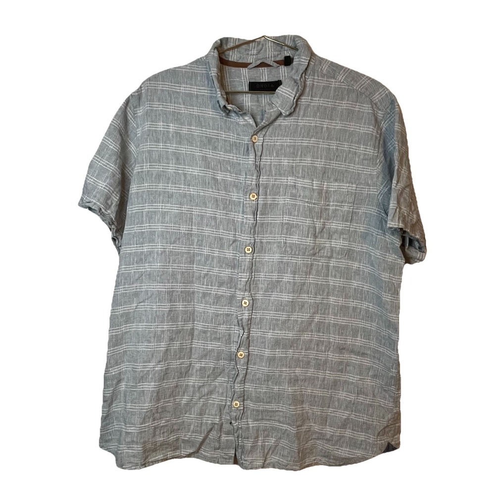 Dakota Grizzly XL Linen Cotton Plaid Button-Up Shirt Gray Short Sleeve Casual